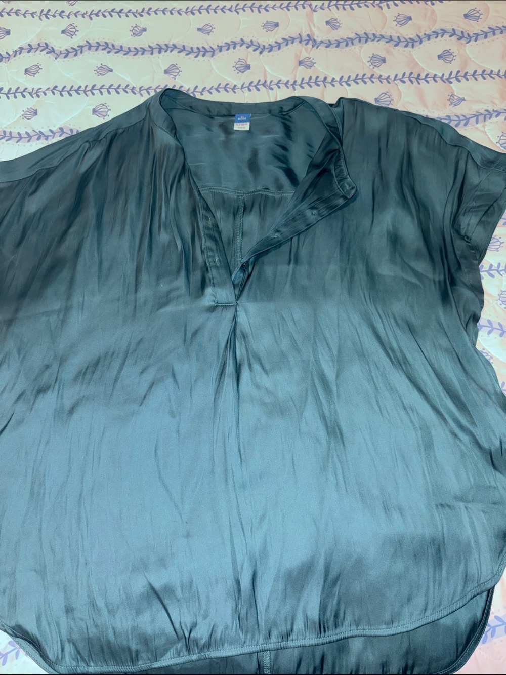 Silky Teal Green V-Neck Button Up Blouse Old Navy